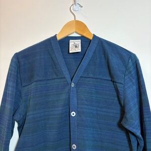 SNS Herning Mens Medium Mercerized ELS Cotton Cardigan Blue Green Denmark Summer